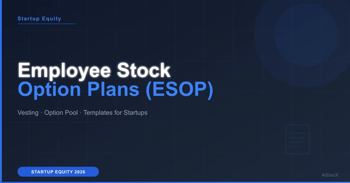 Employee Stock Option Plans (ESOP) for Startups: Vesting, Pools, and Templates (2026)