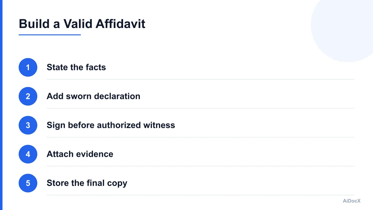 Step-by-step infographic for preparing and signing an affidavit online