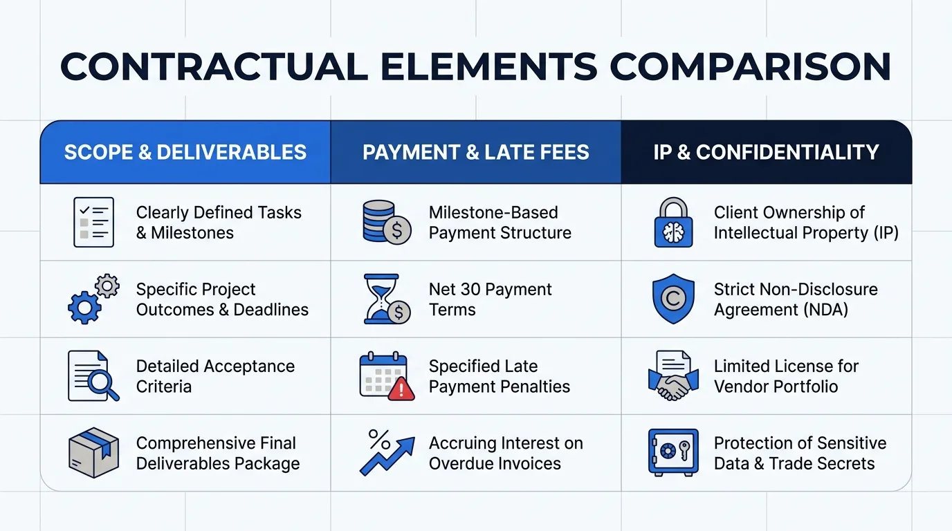 Agency contract core clauses comparison table
