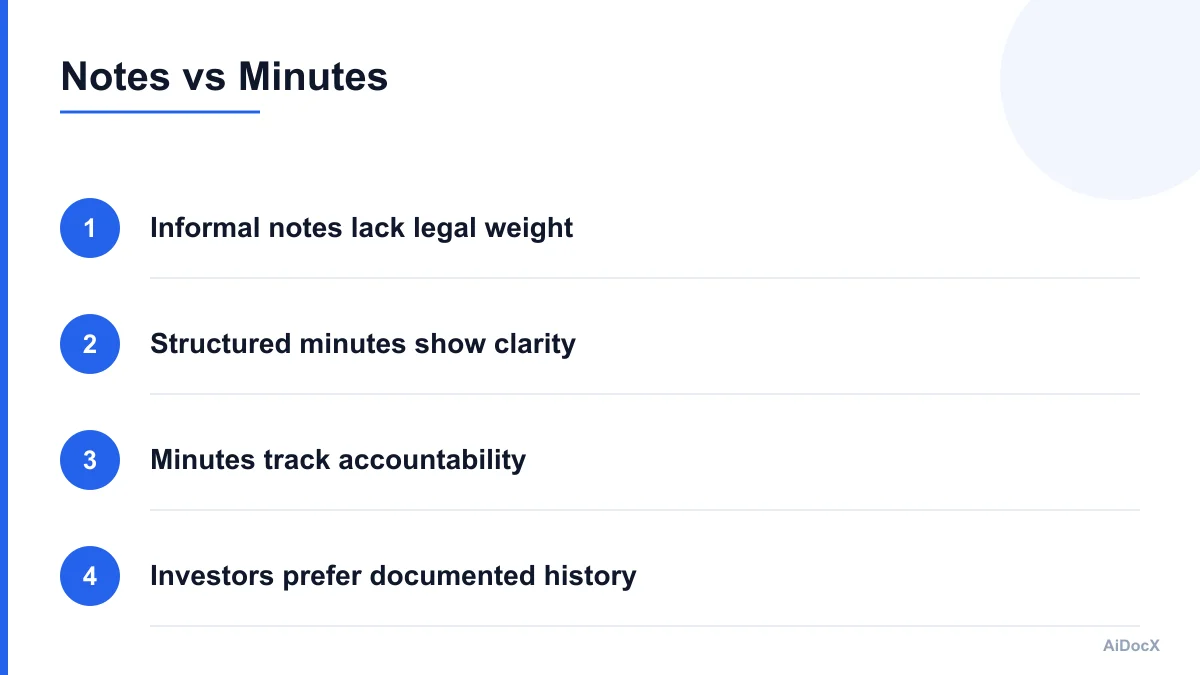 Comparison of informal notes vs structured minutes