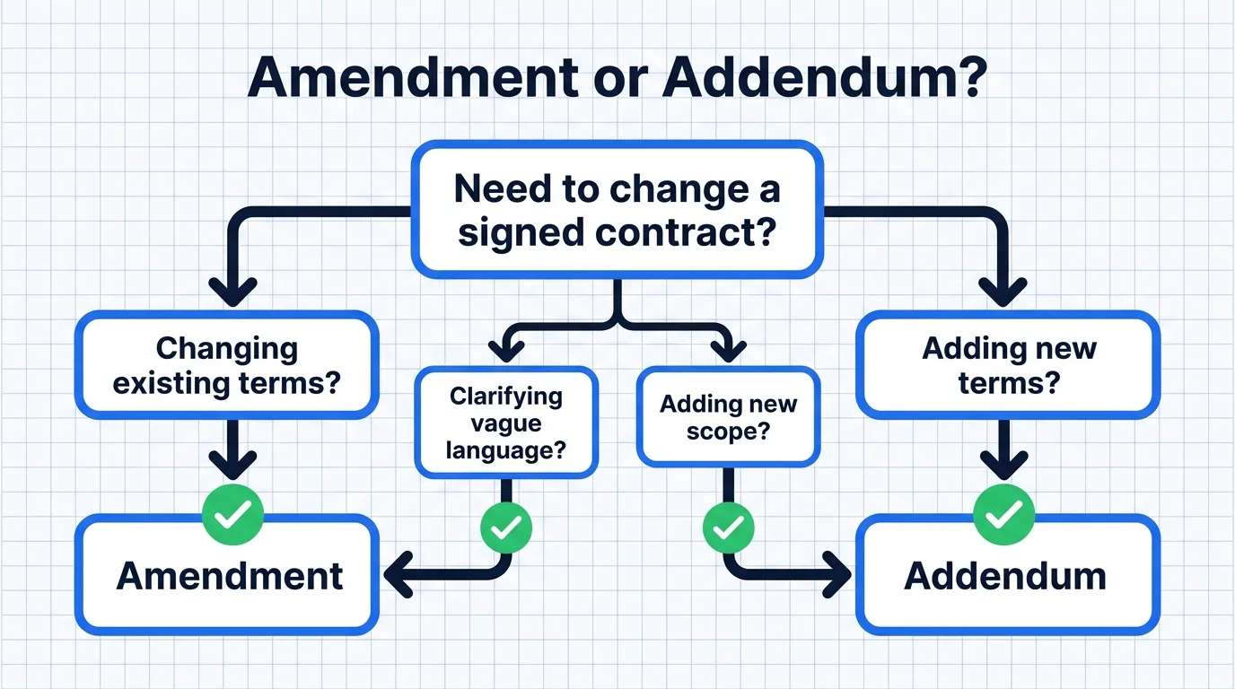 Decision tree for choosing between amendment or addendum