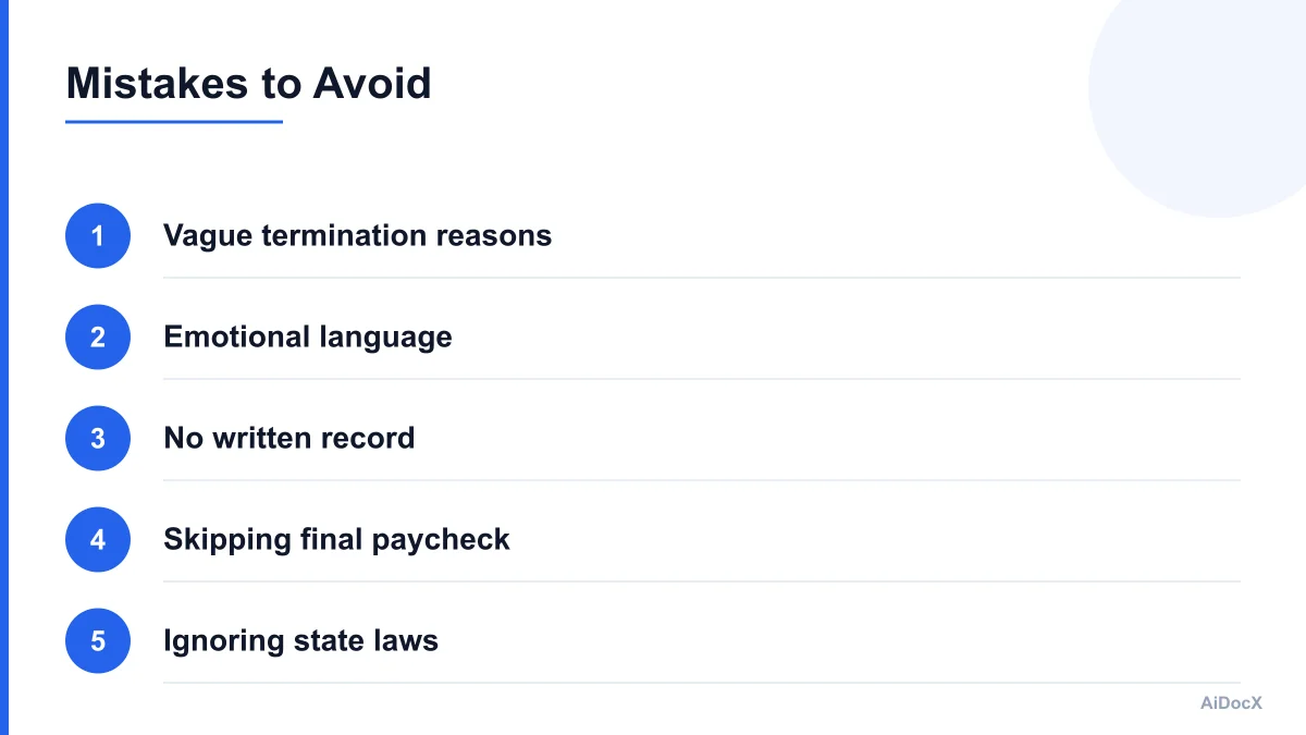 Infographic highlighting common termination errors