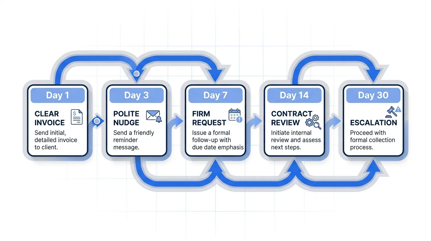 Late invoice follow-up timeline workflow