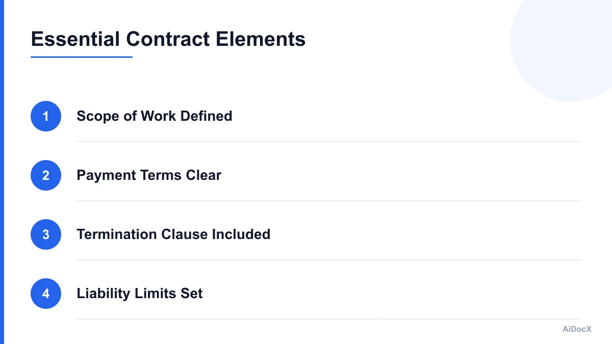 Visual breakdown of essential contract clauses