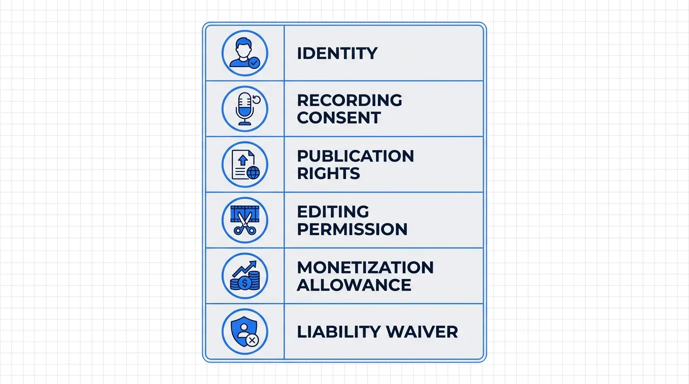 Visual breakdown of a podcast guest release form
