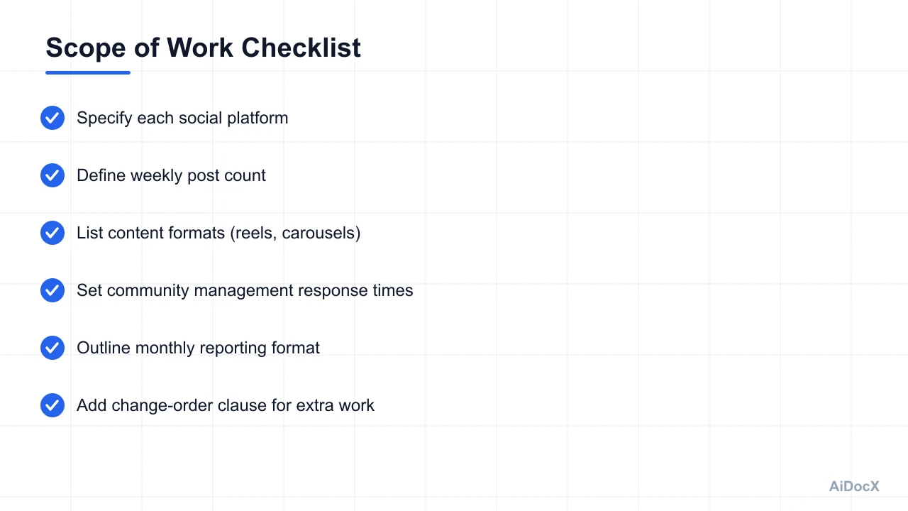 Checklist of essential elements to define in an SMM scope of work